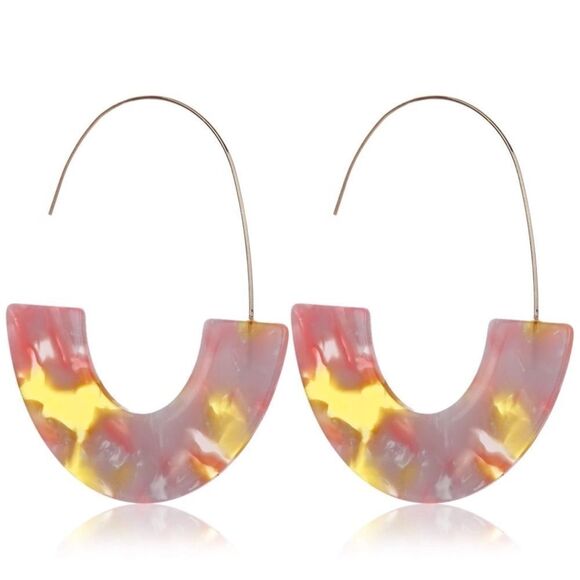 Blush Marble Acetate Semi-Circle Drop Earrings NWT - Picture 3 of 8